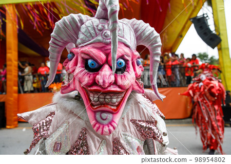 A man in a carnival costume and mask. 98954802