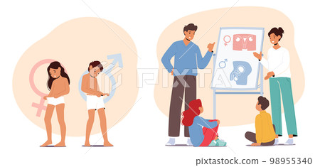 Sex Education Concept With Parents Teaching Kids About Human Sexuality, Reproductive Health, Relationships 98955340