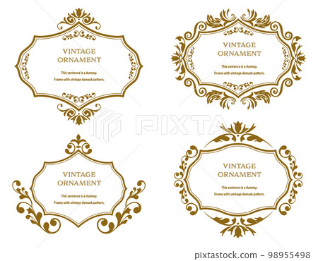 Commendation certificate, orient pattern, arabesque pattern, damask pattern decorative rule vintage frame set, emblem 98955498