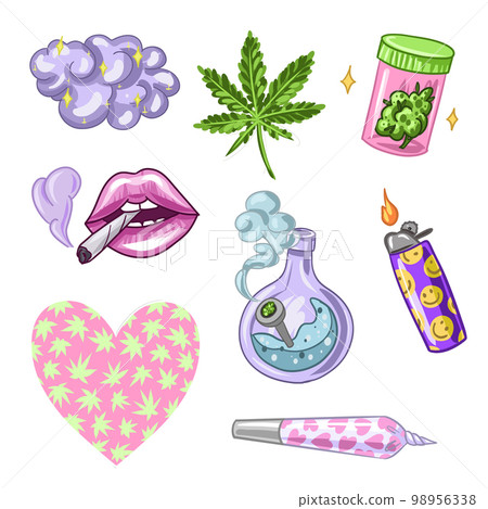 Set of Marijuana. Legalize cannabis. smoking weed. Vector illustration of weed 98956338
