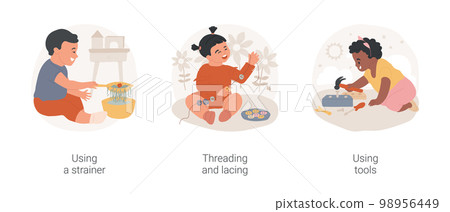 Birthday family gathering isolated cartoon vector illustration set. Grandma Birthday celebration, birth of a child, mom holding newborn, Sweet sixteen party, teenage girl in dress vector cartoon. 98956449