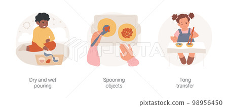 Birthday celebration isolated cartoon vector illustration set. Child life event, celebrate at home, giving Birthday presents, mother walks in a room with surprise family gathering vector cartoon. 98956450