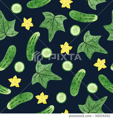 Seamless watercolor cucumber pattern. Vector green vegetable background 98956892