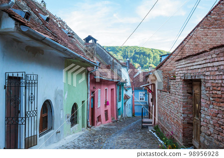 The Beautiful colorful street in Sighisoara in Romania 98956928