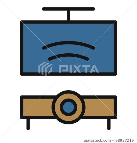 Projector line icon isolated on white background. Black flat thin icon on modern outline style. Linear symbol and editable stroke. Simple and pixel perfect stroke vector illustration. 98957219