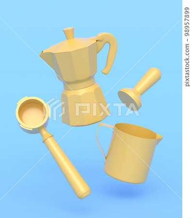 Espresso coffee machine with horn geyser coffee maker on monochrome background. Espresso coffee machine with horn geyser coffee maker on monochrome background. 98957899