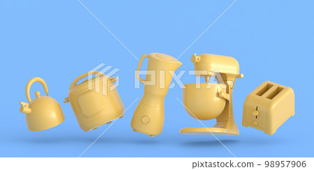 Electric kitchen appliances and utensils for making breakfast on monochrome Electric kitchen appliances and utensils for making breakfast on monochrome 98957906