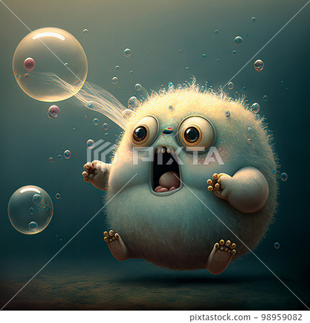 A very Cute looking Creature with Frightened Look Sinking Underwater and Bubbles around A very Cute looking Creature with Frightened Look Sinking Underwater and Bubbles around 98959082