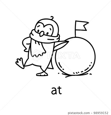 Preposition of place. Penguin at the snowball 98959152