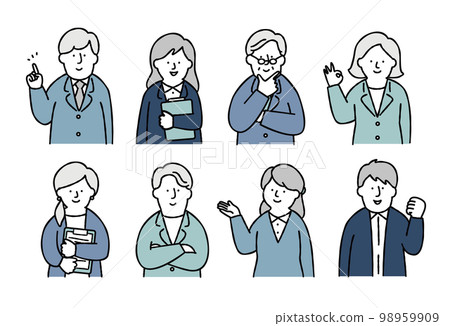 商務人士積極的面部表情設置為藍色 商務人士積極的面部表情設置為藍色 98959909