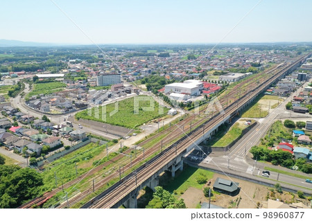 Aerial view of Shinkansen tracks Aerial view of Shinkansen tracks 98960877