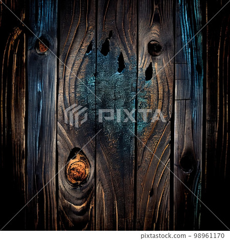 Shou Sugi Ban dyed wood surface abstract background. Decorative timber panels closeup, detailed wooden texture. Natural vintage colored wood material abstract pattern. 98961170
