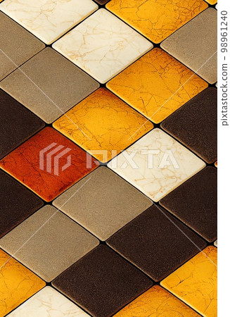 Colorful vintage tile surface abstract background. Decorative ceramic texture closeup, detailed interior mosaic. Natural material geometric vintage tile pattern. 98961240