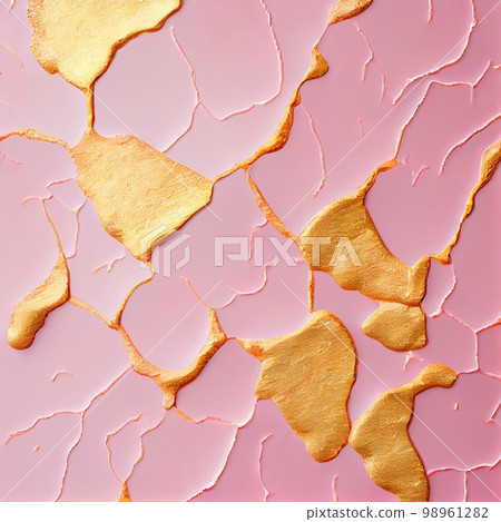 Pink and gold venetian plaster decoration surface abstract background. Decorative interior wall closeup, detailed concrete texture. Vintage material Pink and gold venetian plaster abstract pattern. 98961282
