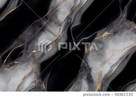 White marble with gold and black onyx surface abstract background. Decorative acrylic paint pouring rock marble texture. Horizontal natural black and gold abstract pattern. 98961530