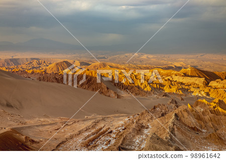 Moon Valley, Valle de la Luna dramatic landscape a Sunset, Atacama Desert, Chile 98961642