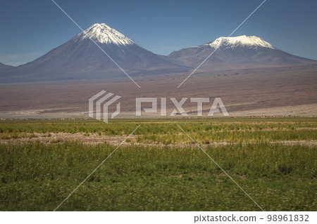 Licancabur and dramatic volcanic landscape at Sunset, Atacama Desert, Chile 98961832