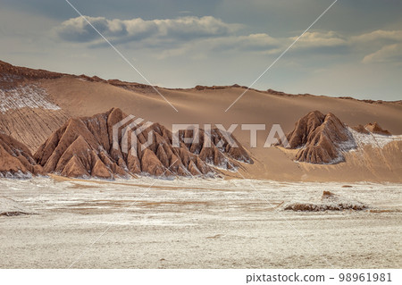 Moon Valley dramatic landscape at Sunset, Atacama Desert, Chile Moon Valley dramatic landscape at Sunset, Atacama Desert, Chile 98961981