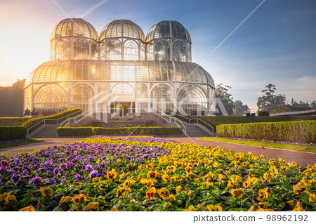 Public park around Botanical garden greenhouse in Curitiba, Parana, Brazil 98962192