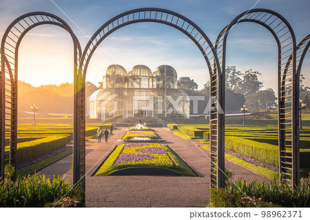 Public park around Botanical garden greenhouse in Curitiba, Parana, Brazil Public park around Botanical garden greenhouse in Curitiba, Parana, Brazil 98962371