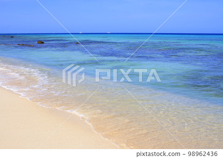 Secluded turquoise beach in Aruba, Caribbean Blue sea, Duth Antilles 98962436