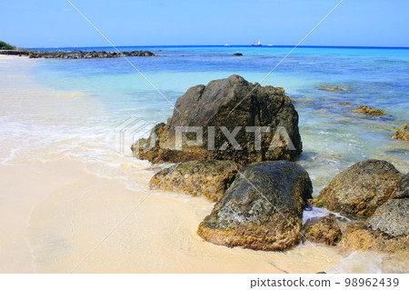 Secluded turquoise beach in Aruba, Caribbean Blue sea, Duth Antilles 98962439