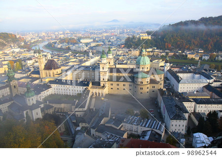 Salzburg medieval old town towers and domes at autumn, Salzburger land, Austria 98962544