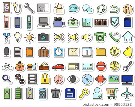 貼紙風格的商業圖標集（無背景） 98963128