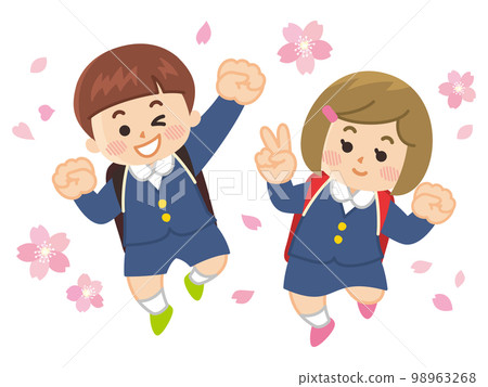 小學生和櫻花跳躍入學儀式 小學生和櫻花跳躍入學儀式 98963268