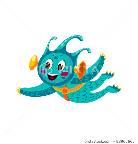Cartoon kids alien character isolated cosmo being. Green alien sapient baby personage. Vector extraterrestrial creature, funny toy Cartoon kids alien character isolated cosmo being. Green alien sapient baby personage. Vector extraterrestrial creature, funny toy 98963663