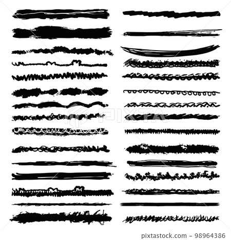Collection of hand drawn lines, brush lines, brush strokes, underlines. 98964386
