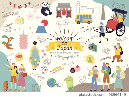 Foreigners enjoying sightseeing in Japan 98966149