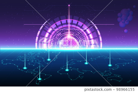 Concept of Future digital technology metaverse, augmented reality and blockchain technology, colorful background. Vector illustration eps10 Concept of Future digital technology metaverse, augmented reality and blockchain technology, colorful background. Vector illustration eps10 98966155