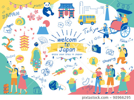 Foreigners enjoying sightseeing in Japan 98966295