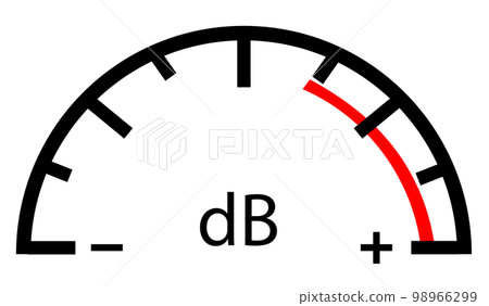 Decibel meter scale icon on white background. Gauge sound symbol. Sign volume amplifier sign. db logo. flat style. 98966299