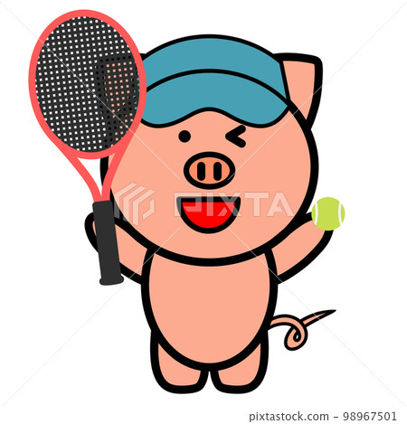Illustration of a pig with a tennis racket 98967501