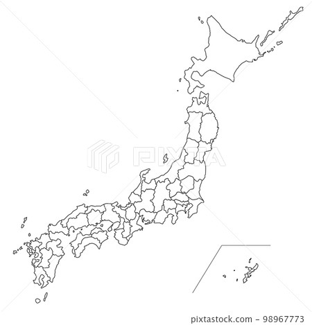 日本地圖的剪影插圖，可以分為部分（有縣界） 分成部分 98967773