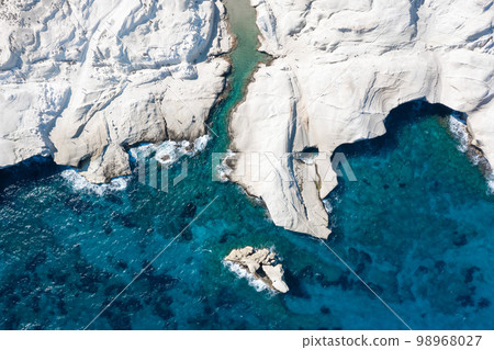 White chalk cliffs in Sarakiniko, Milos island, Cyclades, Greece 98968027