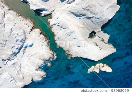 White chalk cliffs in Sarakiniko, Milos island, Cyclades, Greece 98968029