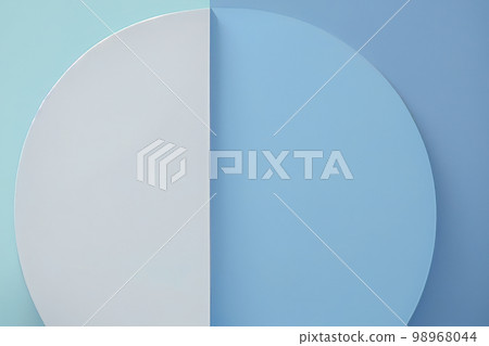 Pedestal podium with rounded corners in blue and white. Platform with geometric shapes. Pedestal podium with rounded corners in blue and white. Platform with geometric shapes. 98968044