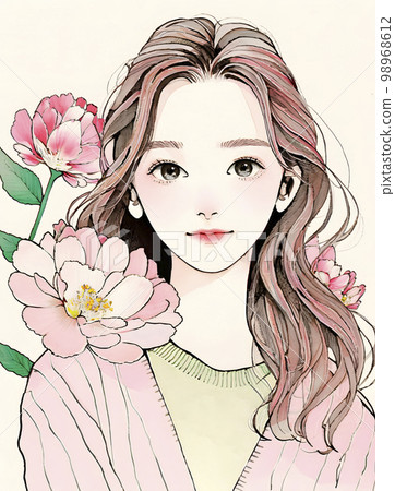A woman wrapped in beautiful flowers watercolor illustration "AI-generated image" 98968612