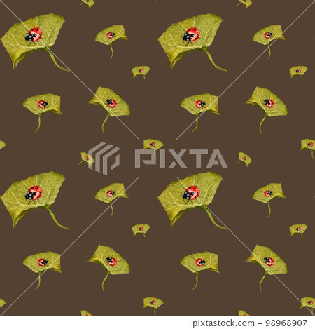 Ladybug red leaf green dark watercolor pattern 98968907