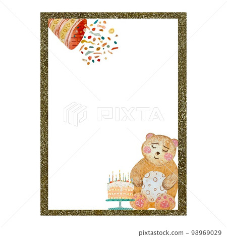 Frame gold bear petard cake watercolor sketch Frame gold bear petard cake watercolor sketch 98969029