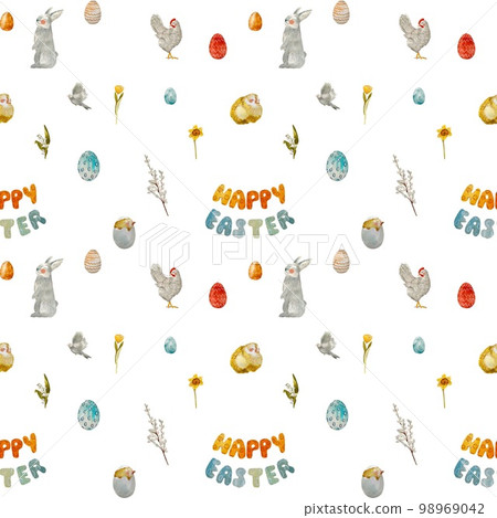 Happy Easter title rabbit cute watercolor pattern Happy Easter title rabbit cute watercolor pattern 98969042