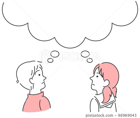 插圖素材：水手服、女孩和男孩穿著校服思考某事的圖像插圖 98969043