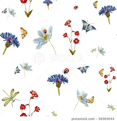 Insect flower daisy pattern sketch a watercolor Insect flower daisy pattern sketch a watercolor 98969044