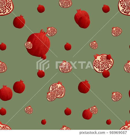 Pomegranate red half green pattern a watercolor Pomegranate red half green pattern a watercolor 98969087