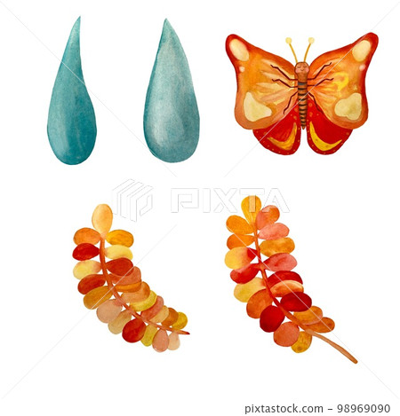 Flower butterfly red drop set watercolor sketch 98969090