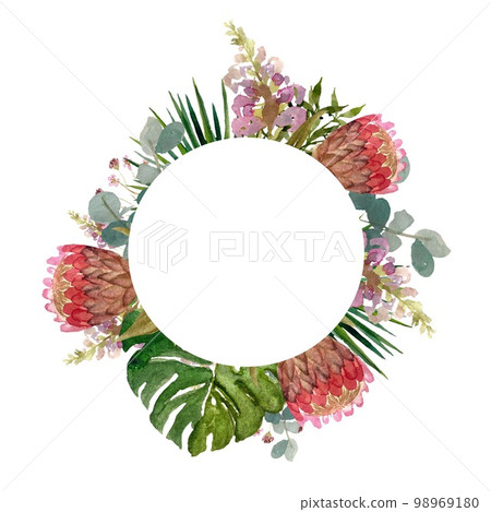 Frame round flower palm a watercolor illustration 98969180