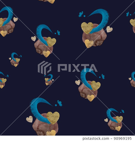 Spot pink blue golden heart watercolor pattern Spot pink blue golden heart watercolor pattern 98969195